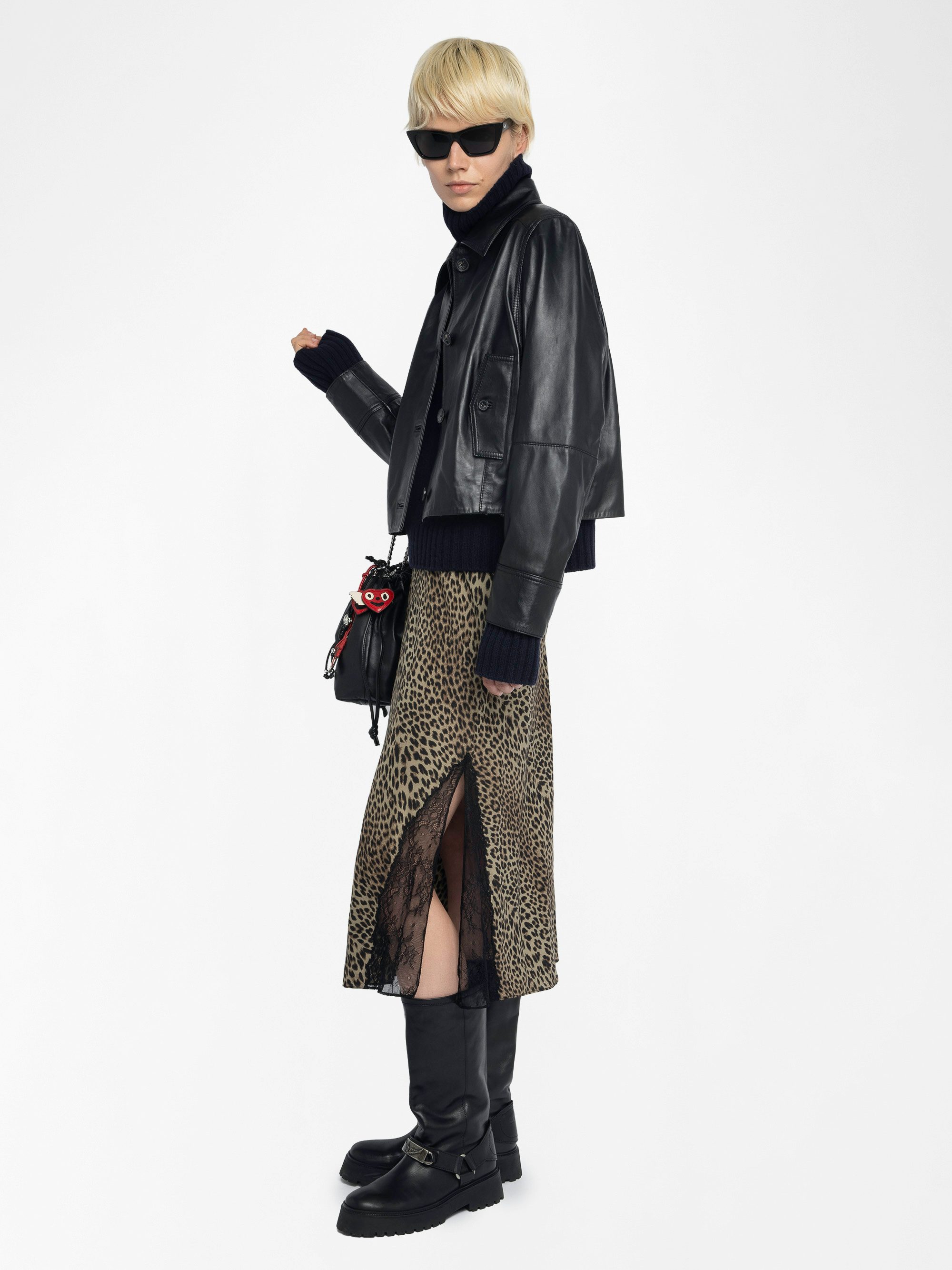 Jayla Skirt - Mid-length lingerie-inspired viscose skirt with lace.